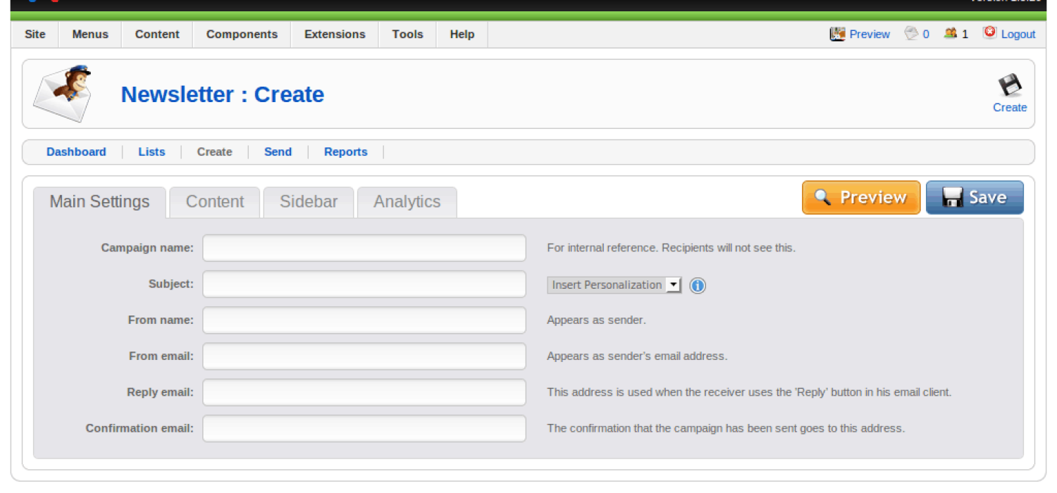 Backend Interface for MailChimp for Joomla